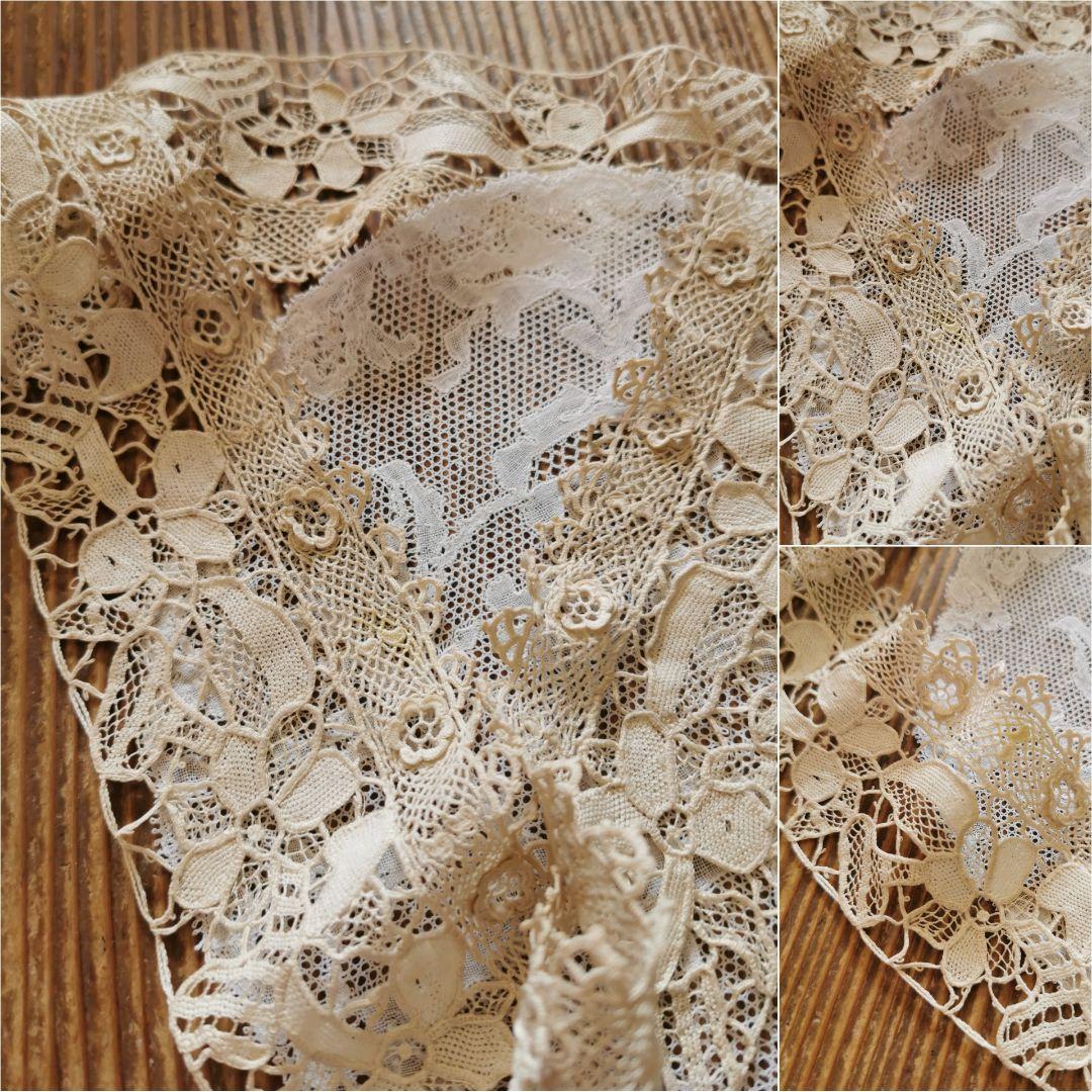 アンティーク ポワンドヴェニス 菫の花 クロシェ編みの桜草 ロング飾り