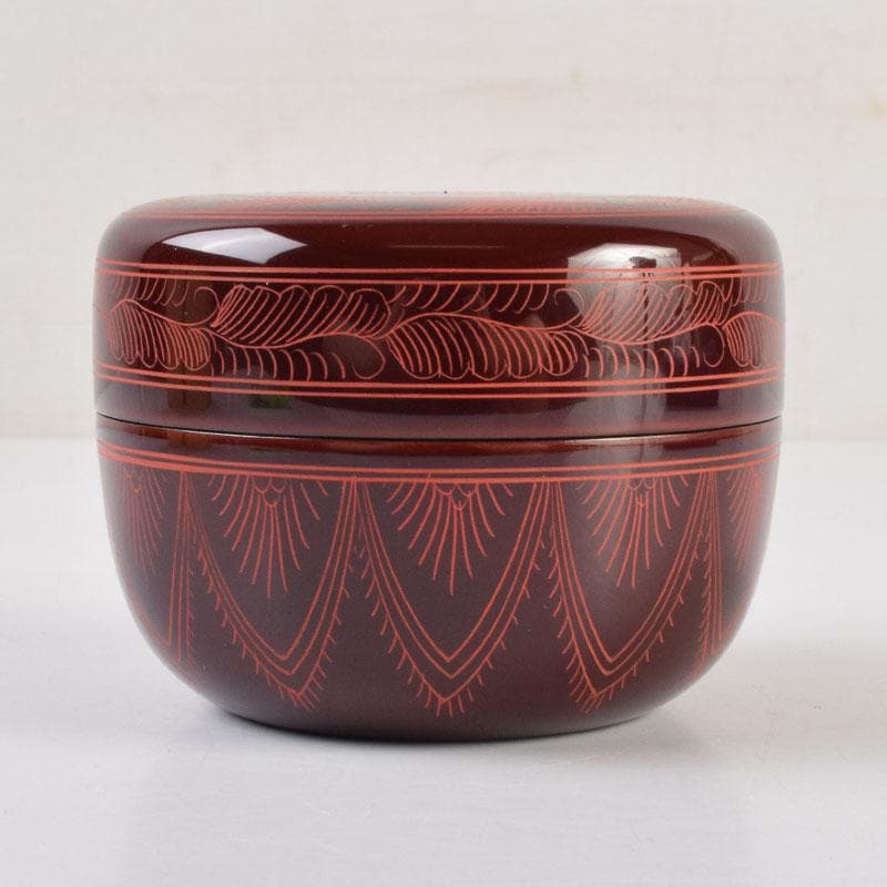 茶道具 中村湖彩作 キンマ彫 平棗 共箱 V 9029