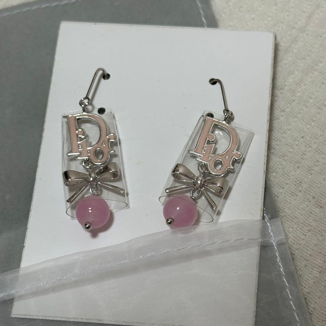 新品未使用】Dior ロゴリボンピアス リボン ピンク｜新品未使用】Dior