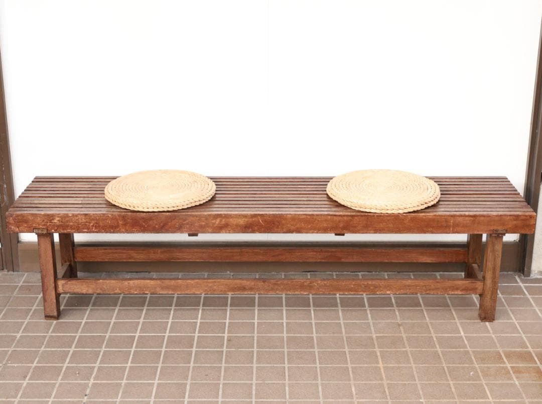 BK235 昭和レトロ 縁台 スリットベンチ 木製 腰掛 長椅子 いす