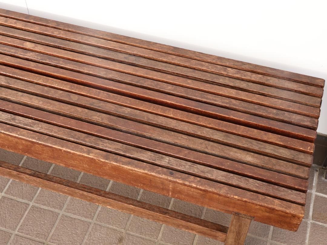 BK235 昭和レトロ 縁台 スリットベンチ 木製 腰掛 長椅子 いす