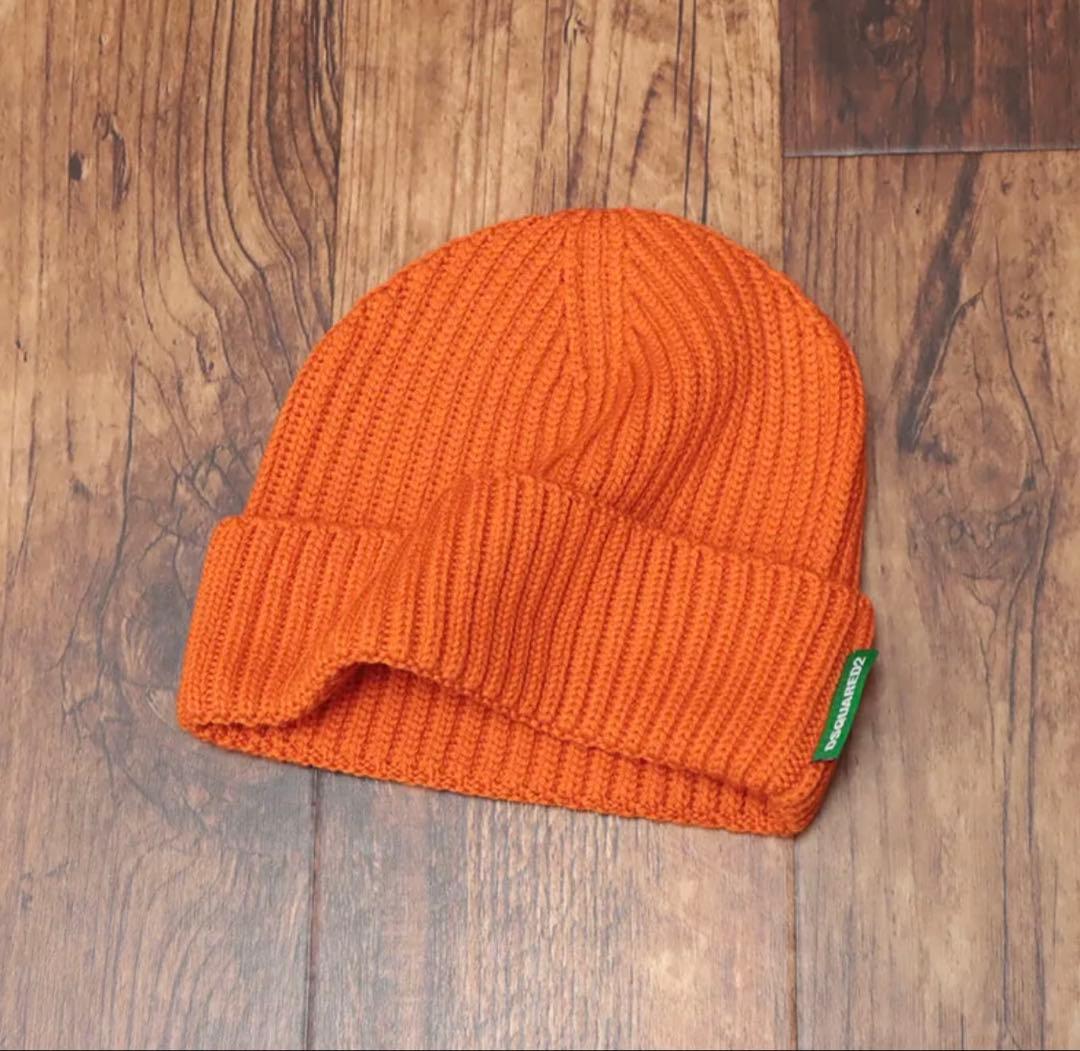 DSQUARED2/ニット帽 ウール100％ ローゲージ イタリア製 オレンジ