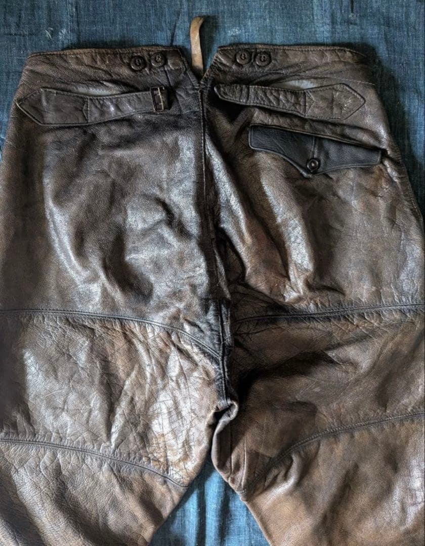 30s40s フランス ヴィンテージ レザージョッパーズパンツ モーター