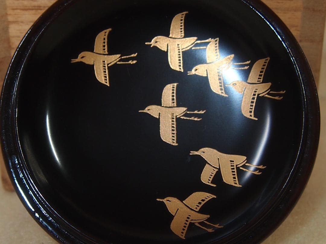 美品】道場宗廣 溜塗 千鳥蒔絵/水草蒔絵 苫屋棗 なつめ/茶入/薄茶器 漆器