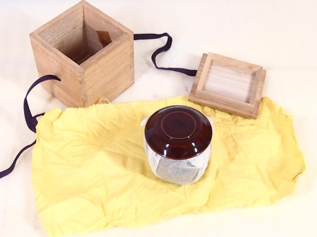 美品】道場宗廣 溜塗 千鳥蒔絵/水草蒔絵 苫屋棗 なつめ/茶入/薄茶器 漆器