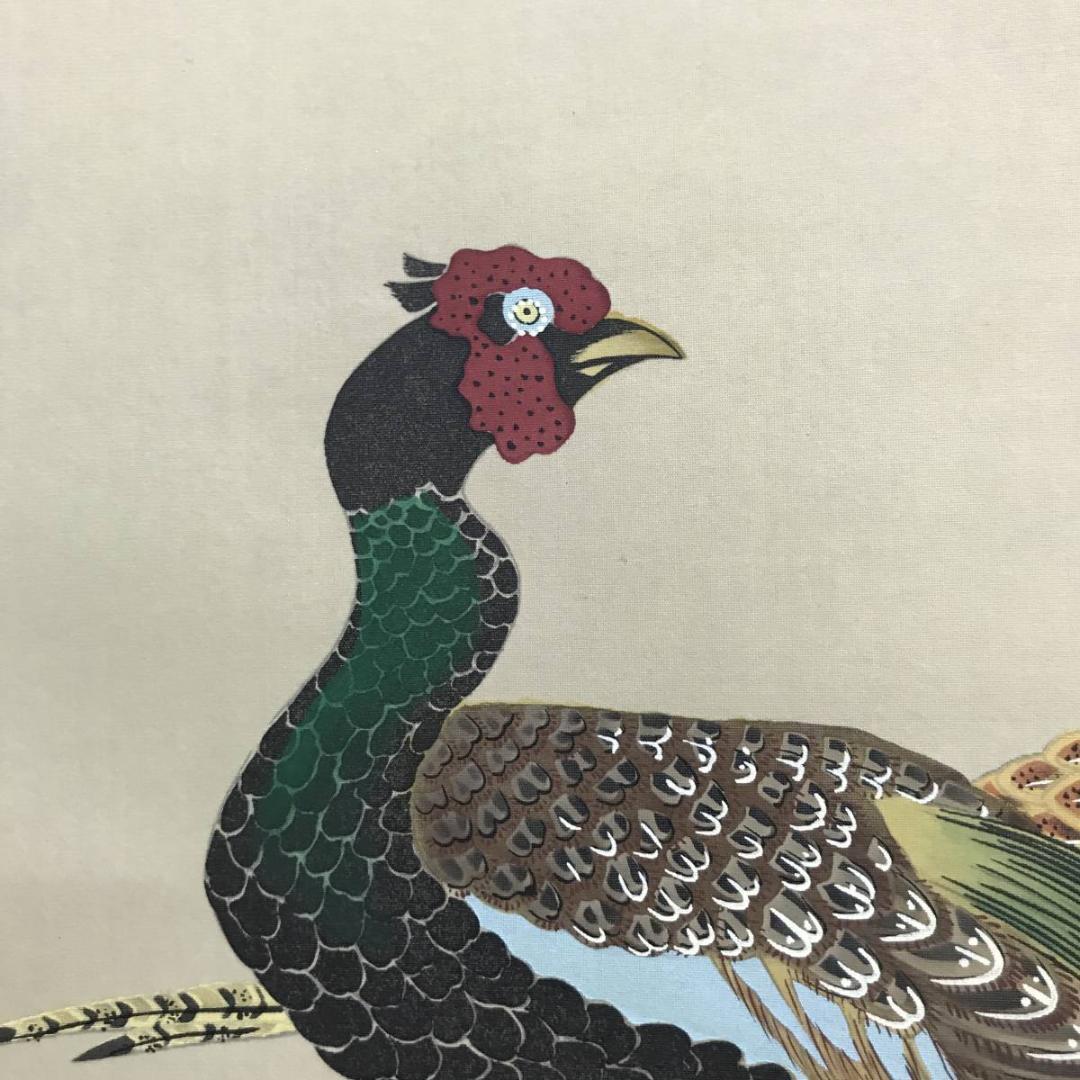 真作伊藤嘉晃⁄山桜雉図⁄雉図⁄キジ図⁄花鳥