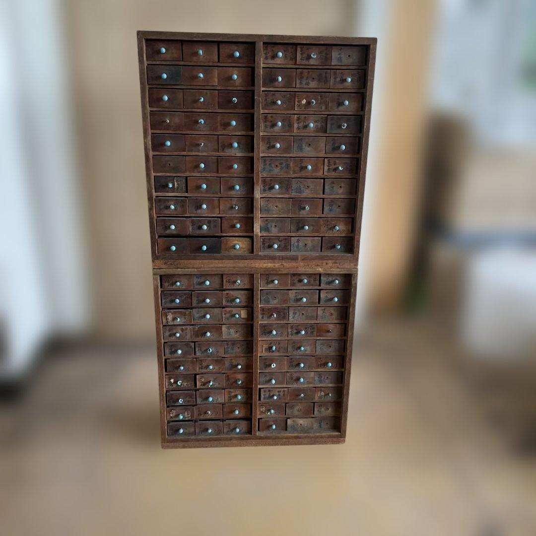 T1/2【送料込み】活版印刷所から出た木のタンス2竿セット【古道具】【