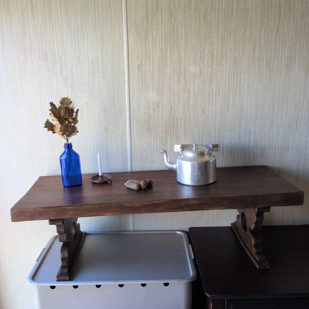 ブロカント古道具アンティーク重厚な経机 天板厚 5センチ ローテーブル