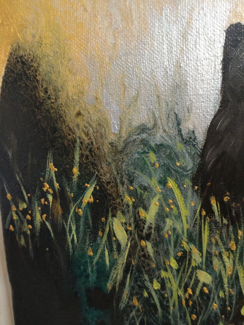 クマの油絵【タイトル:或日の熊】1点物の原画◆作者サイン入り◆F4号キャンバス