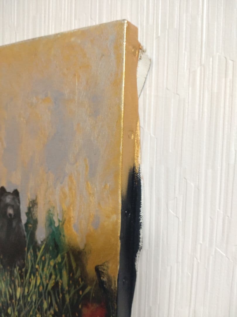 クマの油絵【タイトル:或日の熊】1点物の原画◆作者サイン入り◆F4号キャンバス