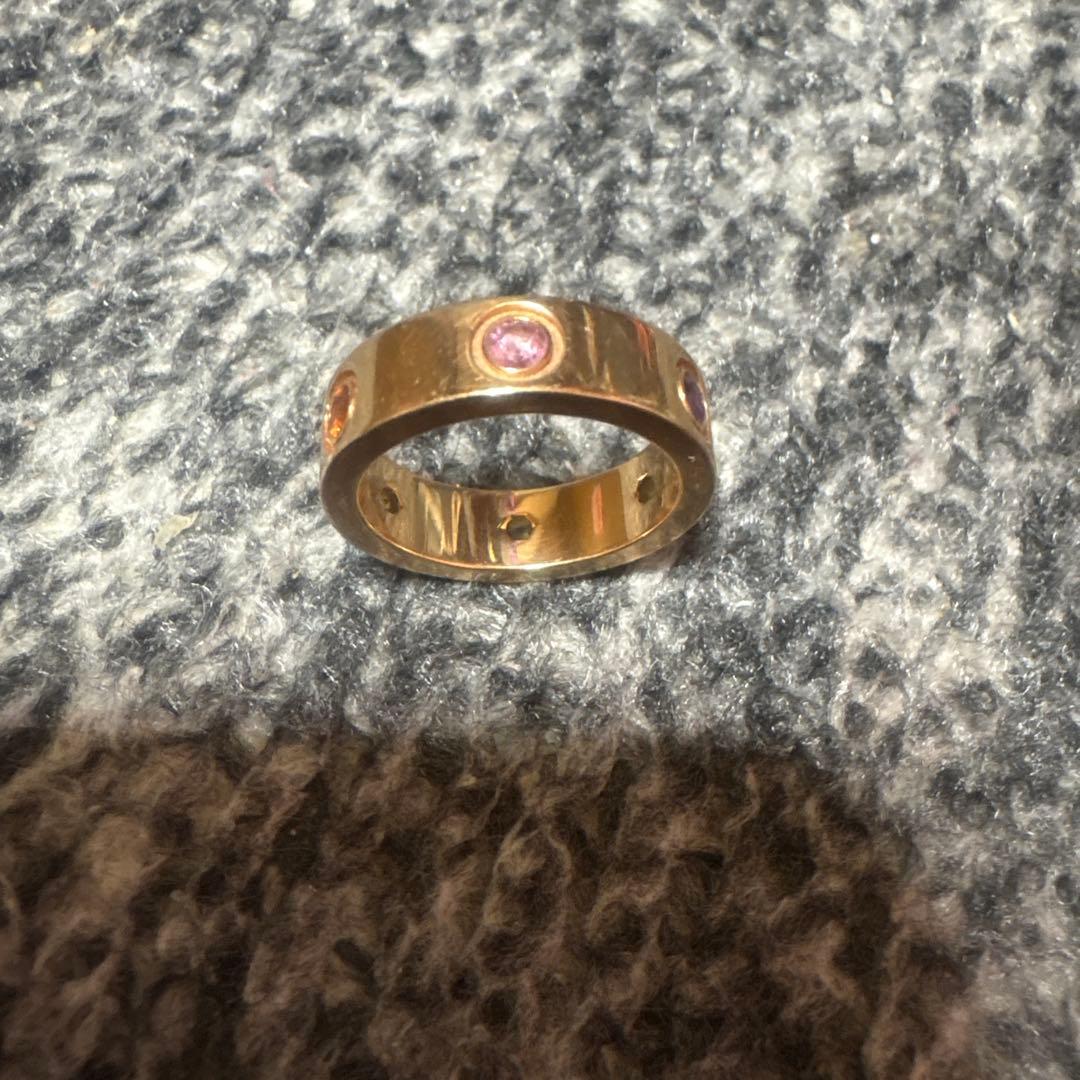 カルティエ　サファイア　ガーネット　ピンクゴールド　ラブリング　k18