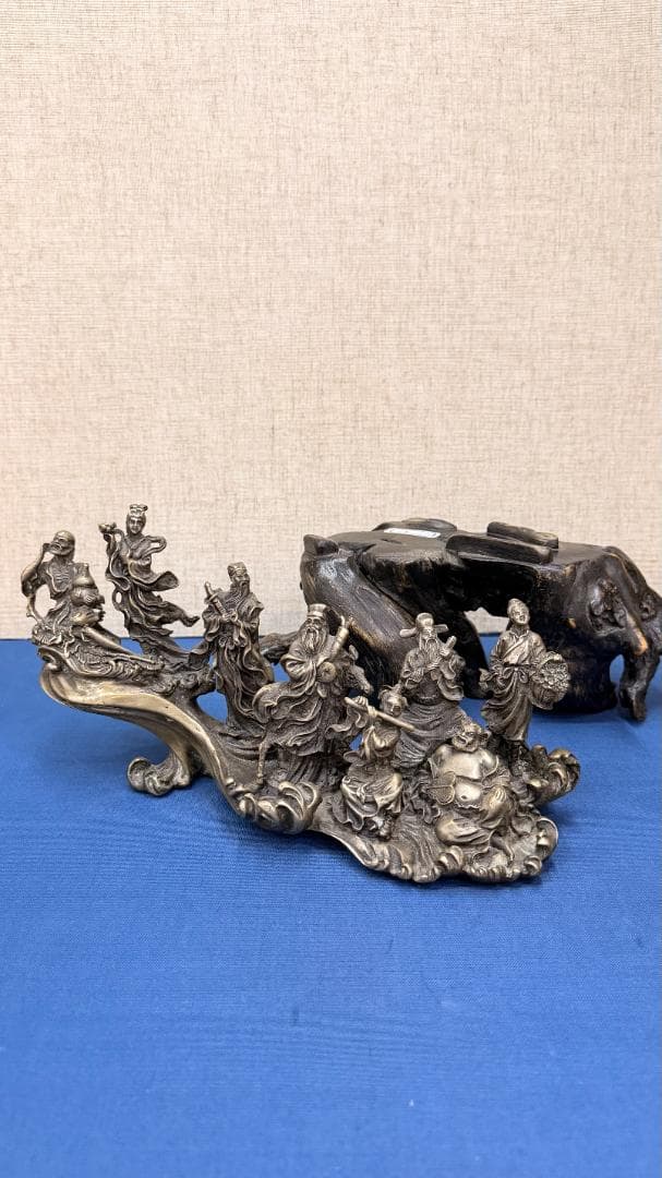 八仙過海 銅製立体群像｜天然木根台座｜実測重量3.86kg｜全高約