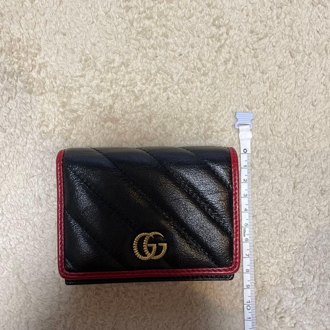 GUCCI GGマーモント 三つ折り財布 黒×赤 レディース