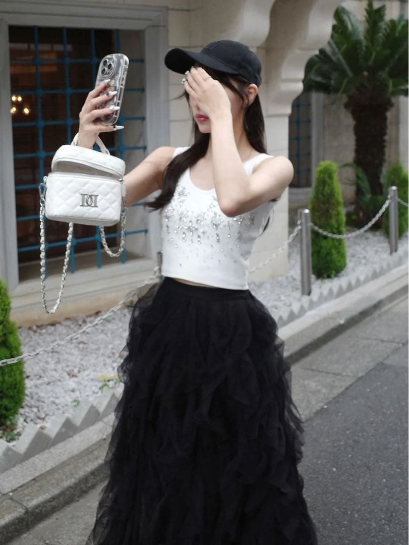 新品タグ付 ダーリッチ ジュエリーリブノースリトップス ホワイト