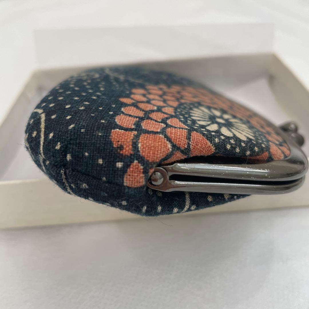 京都ちんぎれや　一点物　古布がま口財布 未使用品　藍色×朱色