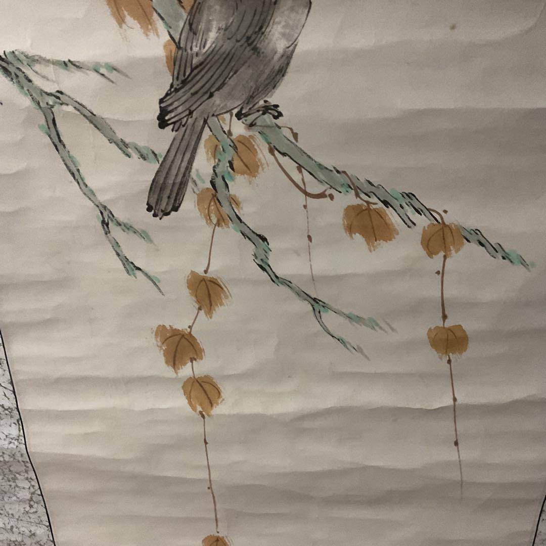 淡彩水墨画 花鳥画 賛 【 百貫石作 】 侘び寂びある珍しい作品。