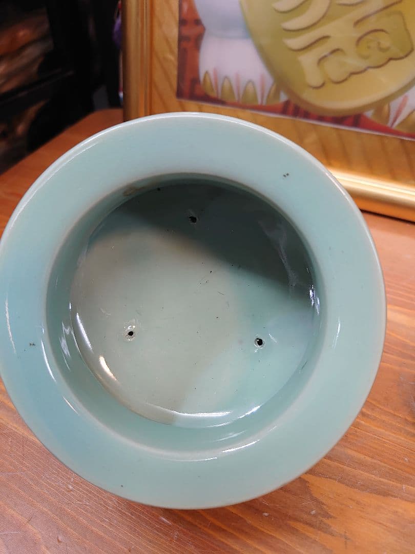 開運 龍 龍神 唐 青磁 雲龍火舎 香炉 骨董品【冨田 輝山作】