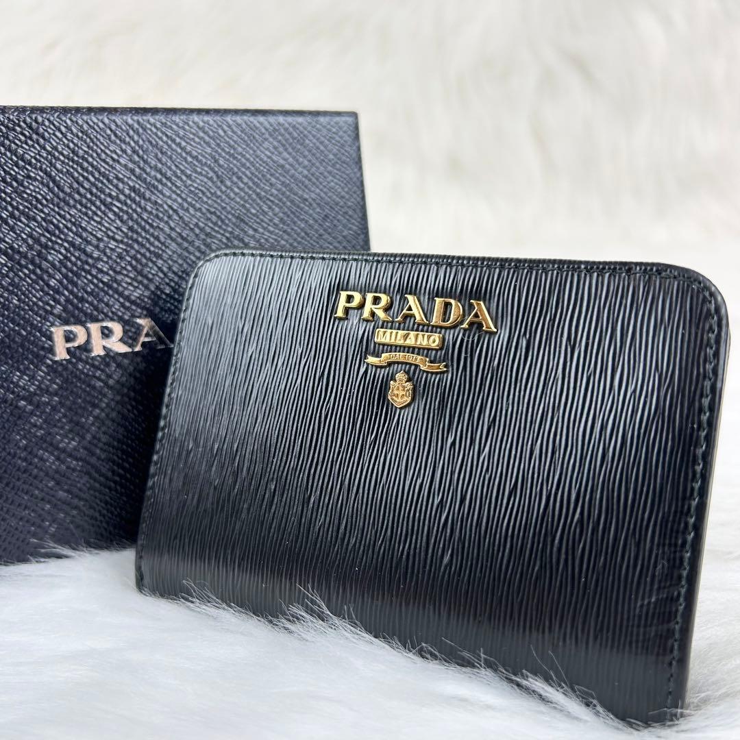 極美✨PRADA 二つ折り財布 バイカラー L字ジップ ヴィッテロムーブ レザー