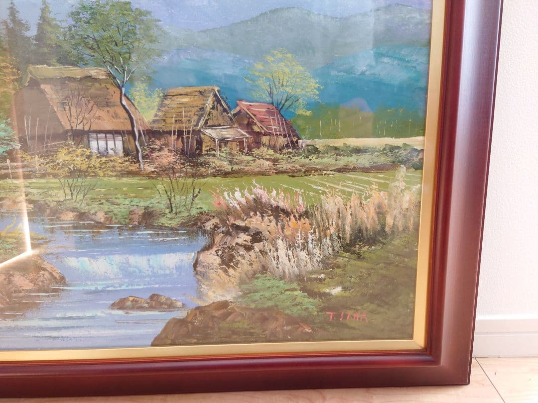 ☆絵画 沢健 『信濃の民家』油彩 F10号☆検)額付き 風景画