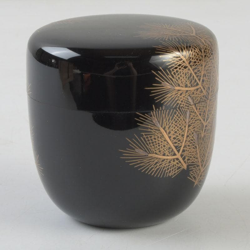 茶道具 三辻雪里作 若松蒔絵 棗 共布共箱 V 9316