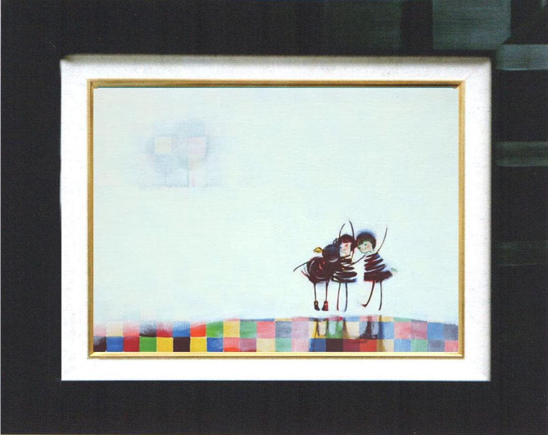 油絵 菅家令子 絵 絵画インテリア額付(青緑＋金色の枠)F4-081914女の子