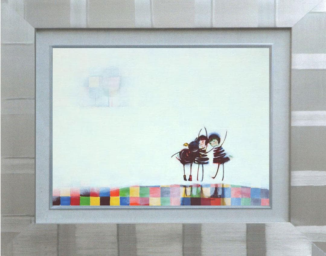 油絵 菅家令子 絵 絵画インテリア額付(青緑＋金色の枠)F4-081914女の子