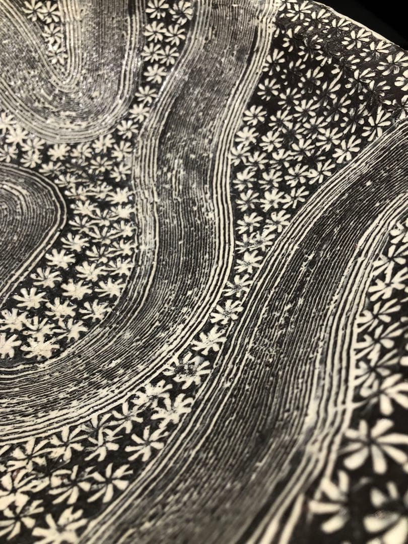 手造陶芸大盆。三島風陶芸。手造美術。茶道置物。美品。稀有。平成時代。舊家藏出。