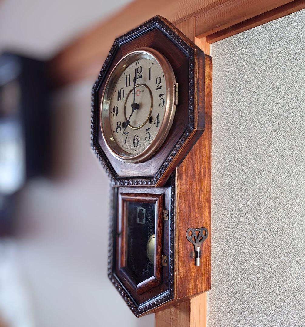 〈完動・美品〉十字印時計社　アンソニアモデル八角尾長ゼンマイ振り子時計 古時計