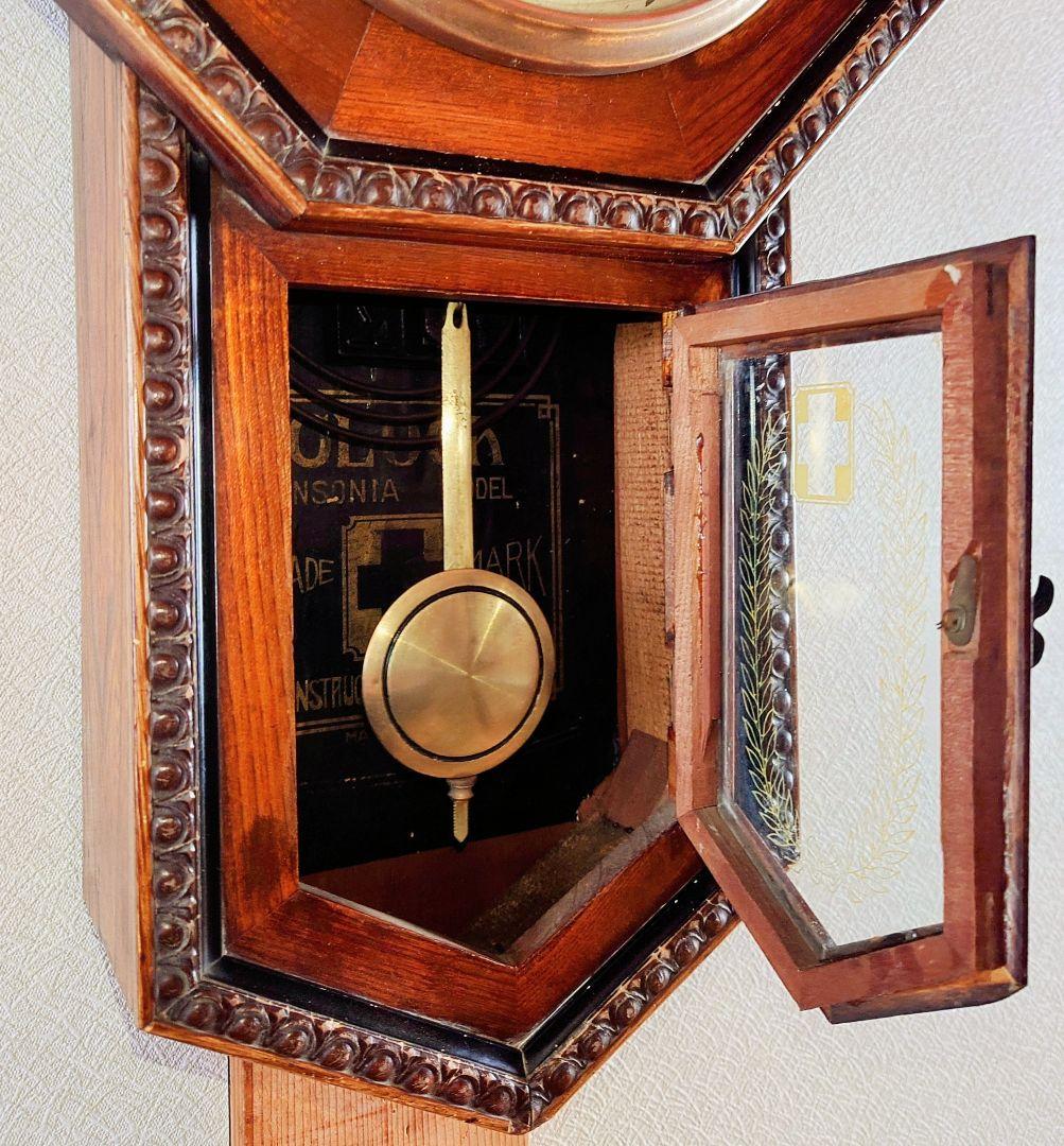 〈完動・美品〉十字印時計社　アンソニアモデル八角尾長ゼンマイ振り子時計 古時計