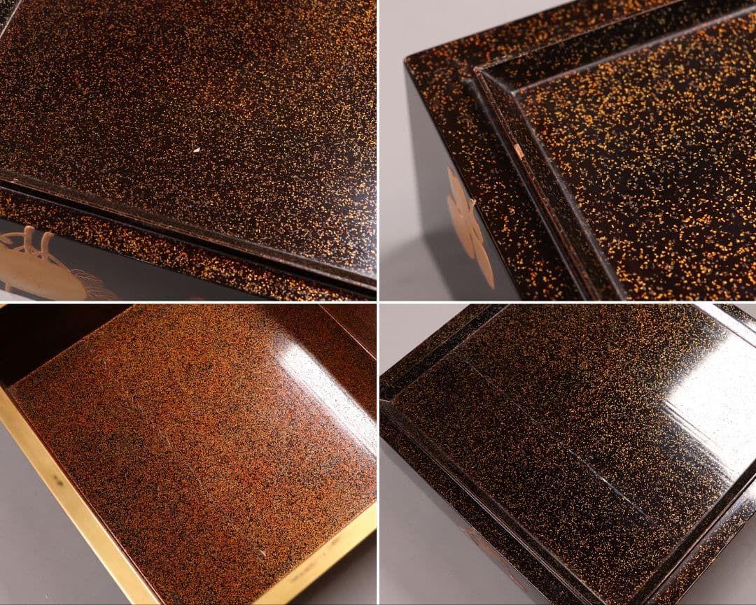 専用 MA24 時代木製漆器 光琳蒔絵 五段重 重台 菊蝶金銀蒔絵 螺鈿 黒塗