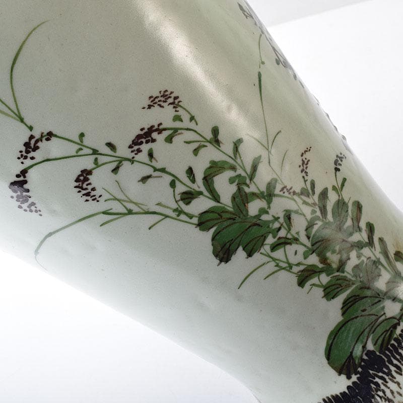 瀬戸焼 古瀬戸 青磁色絵花鳥文瓶 一対 J R8751H - メルカリ