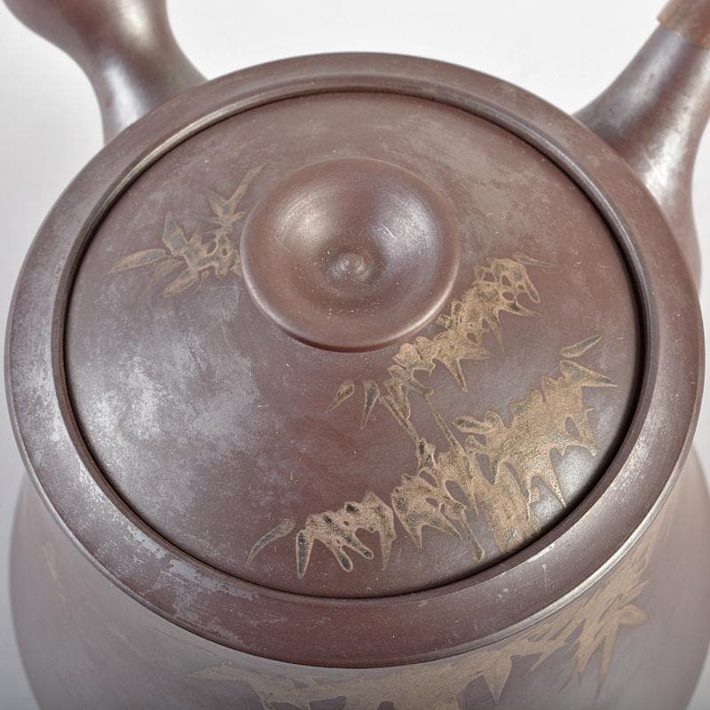 無形文化財　萬古焼　清水酔月造　竹鳥文　横手急須　共布共箱　V　R6234