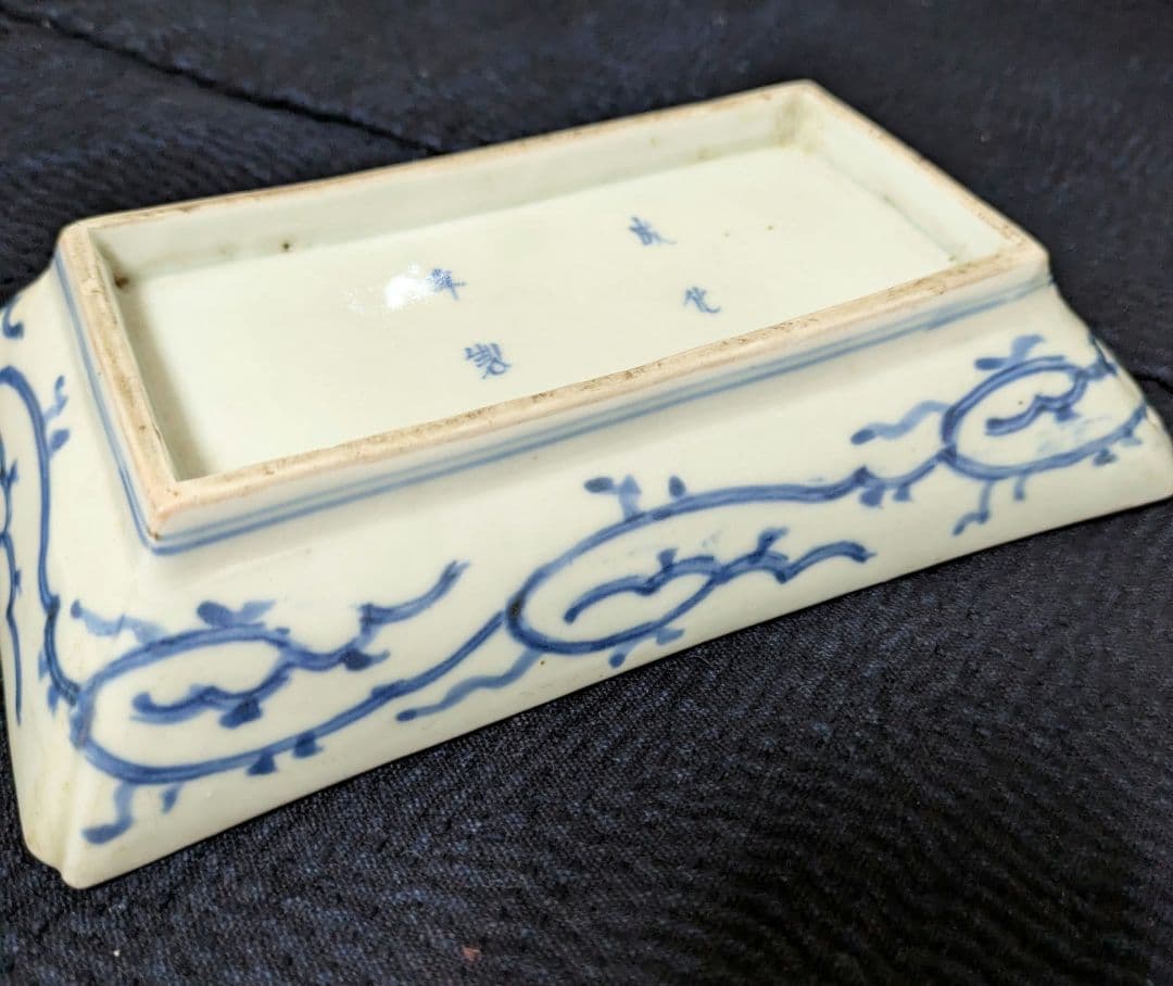 江戸◇蛸唐草染付長皿◇時代物◇古伊万里◇骨董◇