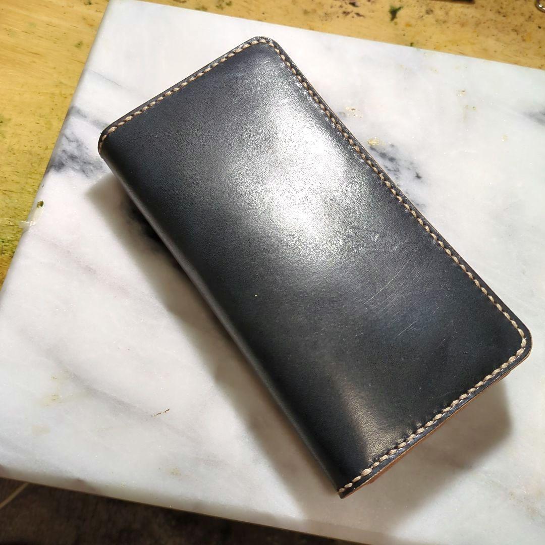 姫路ヌメ革 ハンドメイド トラッカーウォレット 長財布 ロングウォレット 黒