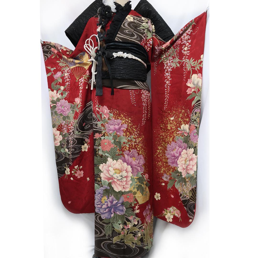京都きもの友禅 振袖8点フルセット 桜 七宝 絞り 銀通し 正絹 成人式