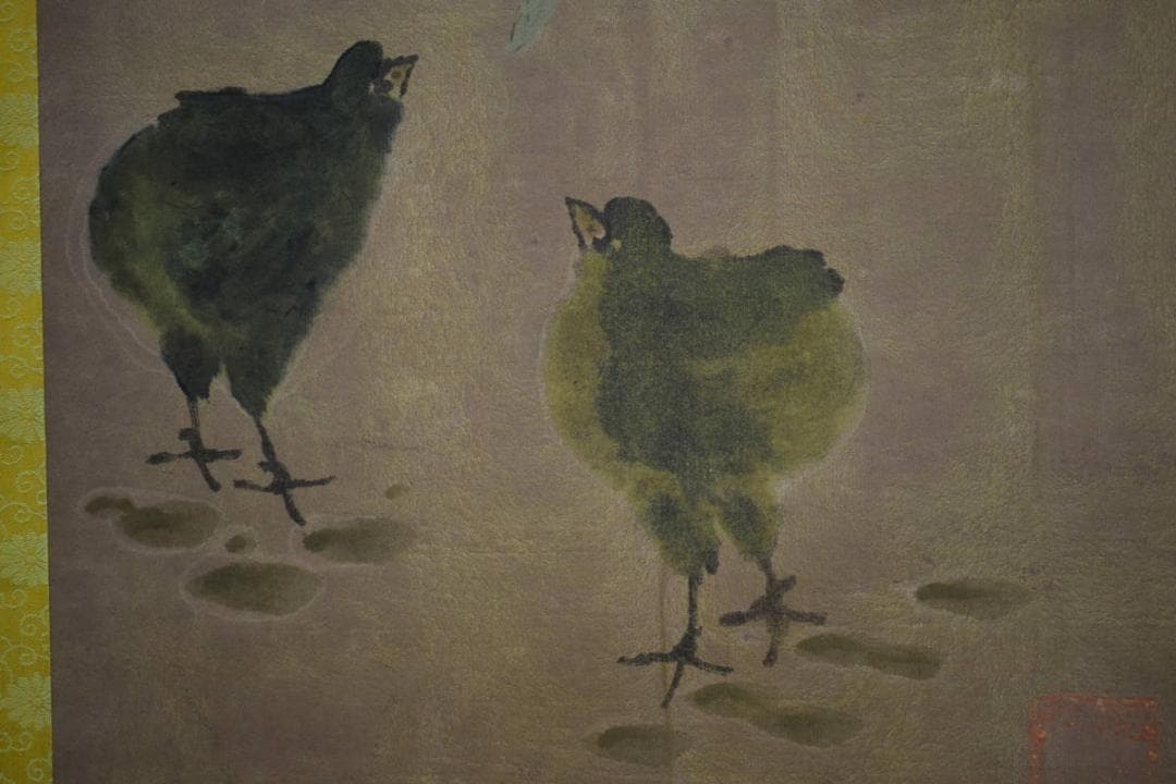 複製/中国画の巨匠/斎白石/斉白石/バッタに鶏図/工芸/布袋屋掛軸