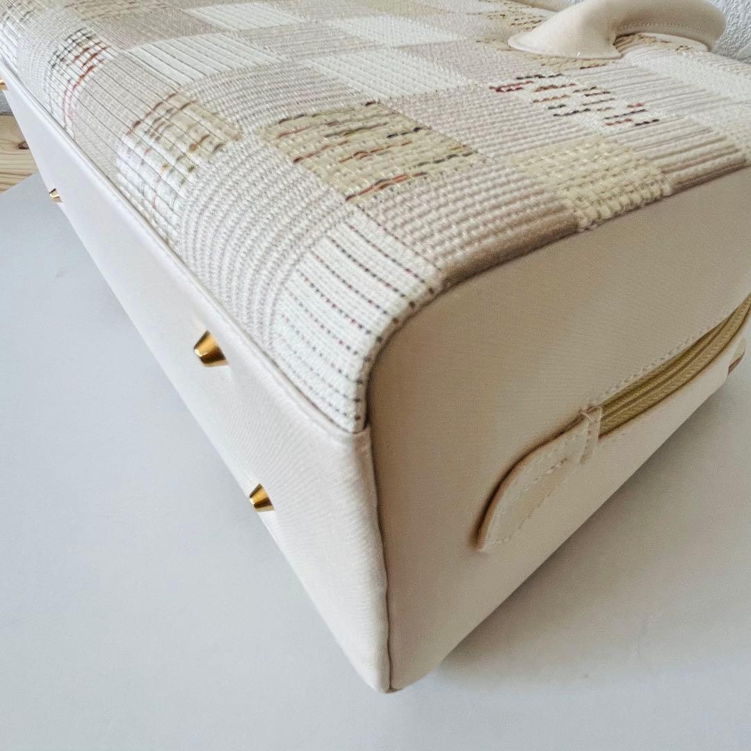 【セール✨】利休バッグ　和装バッグ　アイボリー　チェック柄　底鋲　総柄　春夏秋