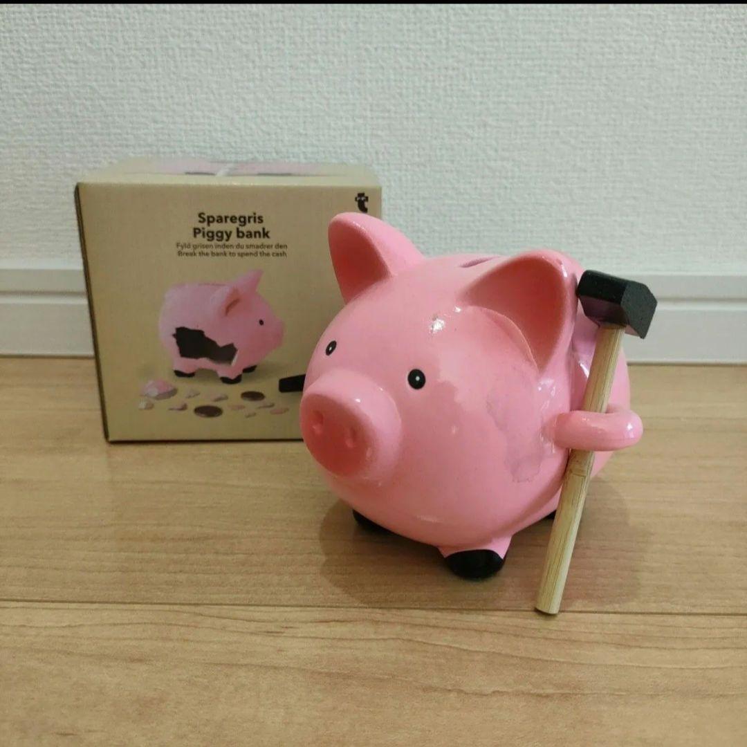 s*g様 【新品未使用】 ピンクの豚の貯金箱 金槌付き - メルカリ