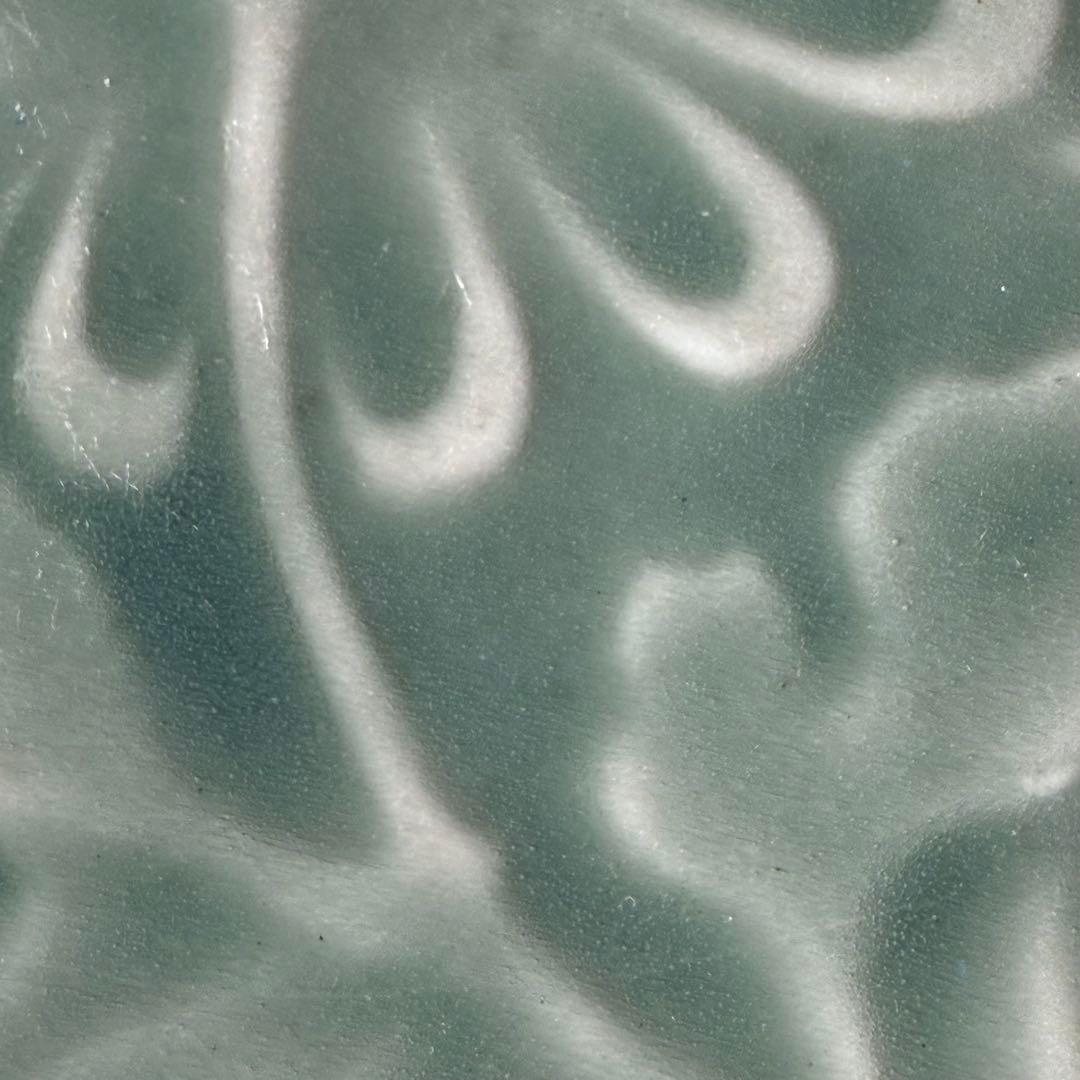 幕末〜明治 鍋島青磁 花文様陽刻葉形皿 12枚 料理屋 古