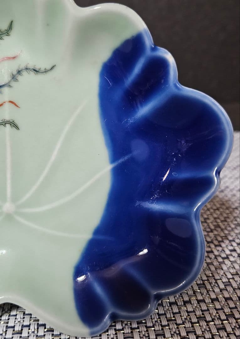 名品 ❗】江戸時代 柿右衛門様式 青磁瑠璃釉 蓮葉形 極細密 鳳凰