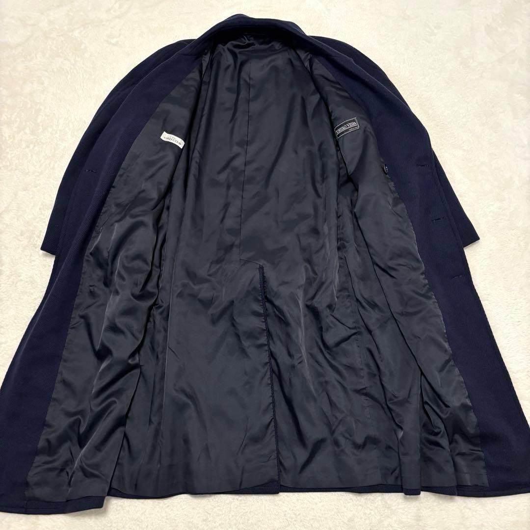 リングヂャケット ヘリンボーン ロング丈 ダブルチェスターコート L