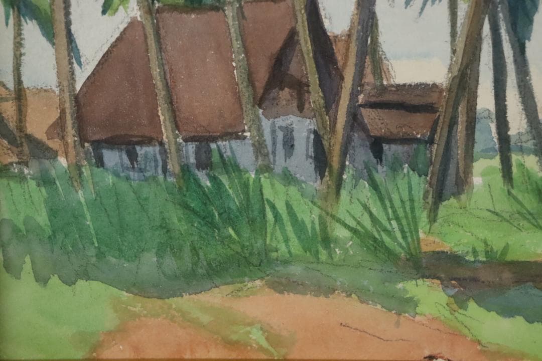 真作保証 石井柏亭 風景画 水彩5号 額装 タトウ箱付 ギャラリーな