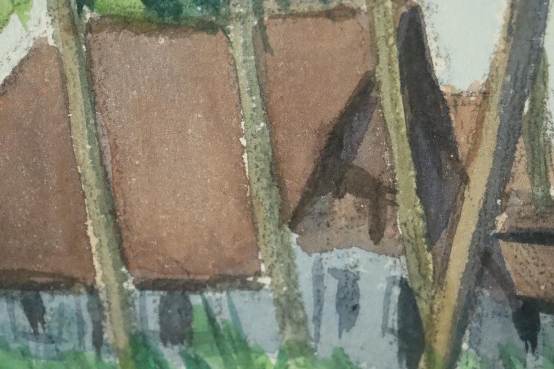 真作保証 石井柏亭 風景画 水彩5号 額装 タトウ箱付 ギャラリーな