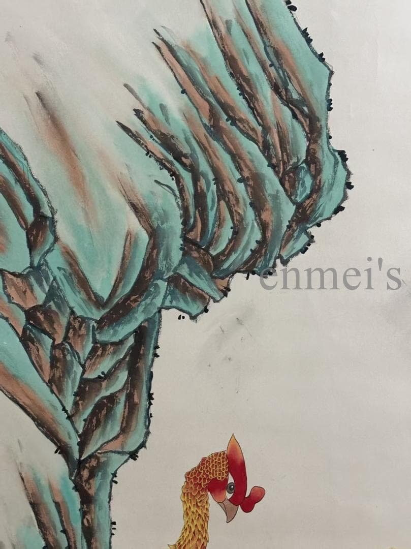 中国古美術 絹本手描き 張大千作款 鳳凰 水墨画 掛軸 四尺 古美味 中堂画