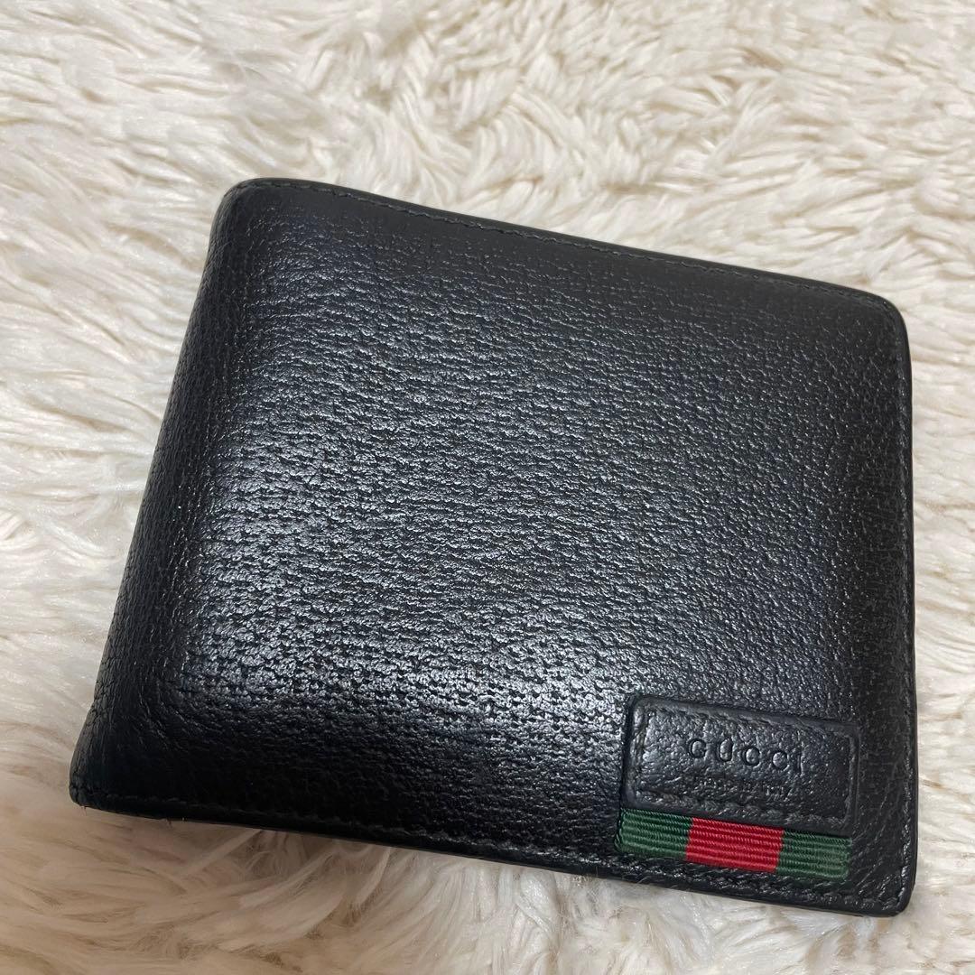 ♡美品♡ GUCCI グッチ 2つ折り財布 オールドグッチ シェリーライン 黒