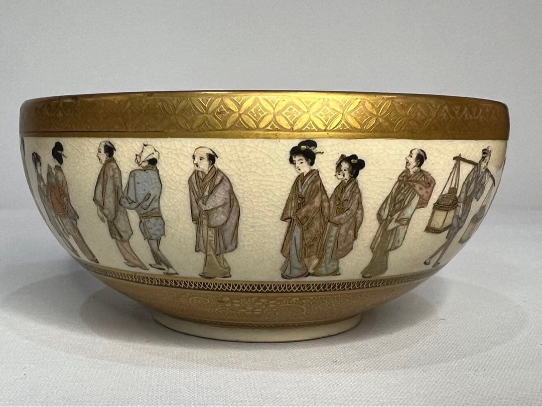 【錦光山】超絶技巧 薩摩 金蘭手 色絵 金彩 風俗図茶碗