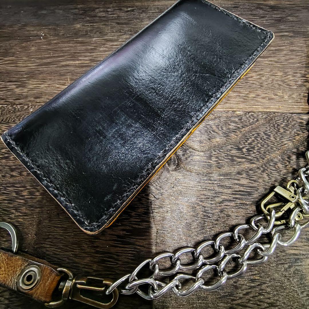 トラッカーウォレット ロング 手染め 黒