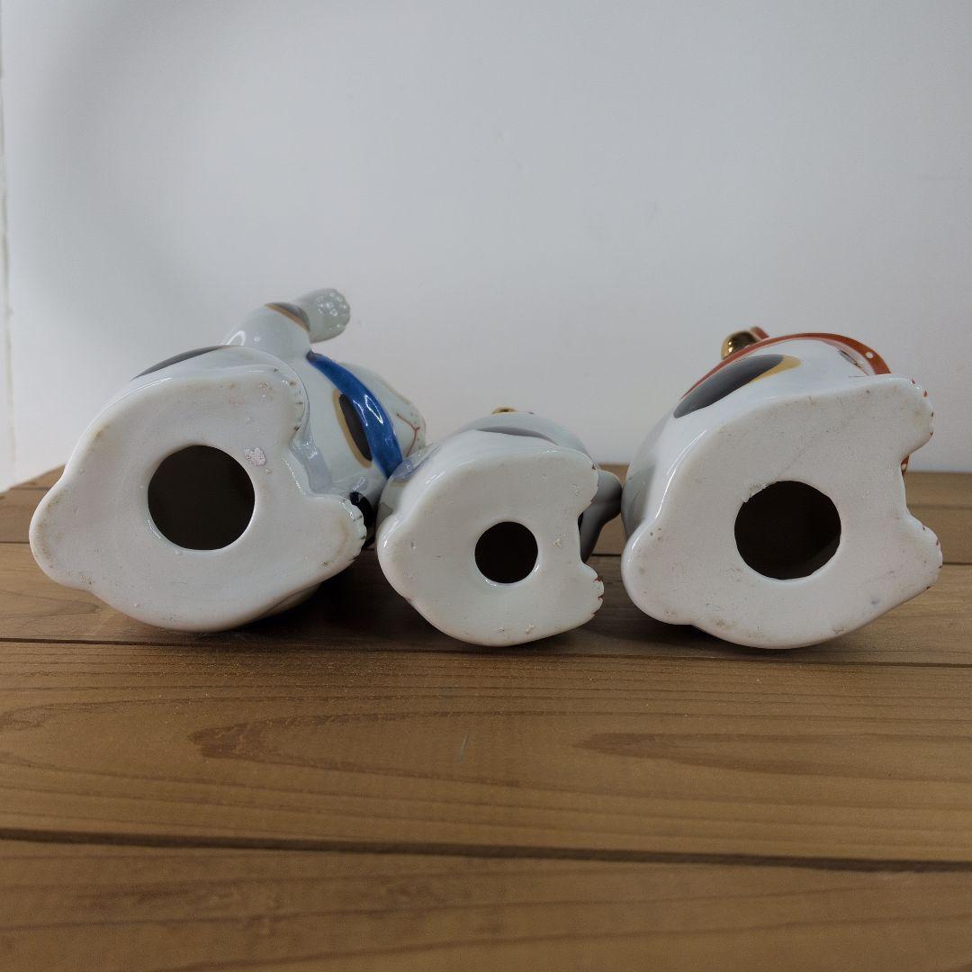 当時物 招き猫 九谷焼 福 金運上昇 縁起物 三毛猫 匹セット 当時モノ