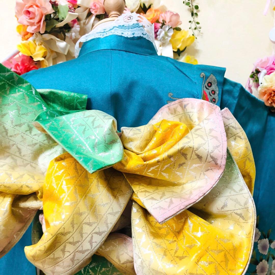 七五三7歳‼️豪華正絹Blue暈し‼️蝶々薔薇金彩金箔‼️完全フルセット✨プリンセス❤️