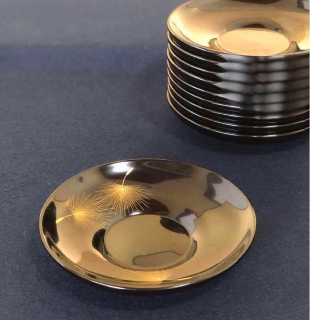 《レ》輪島塗 黒塗沈金飛花の図 茶托10客 小西啓介作 251030う2